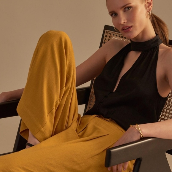 NWT ANTHROPOLOGIE | Silky Cutout Black Halter Top - Picture 2 of 6